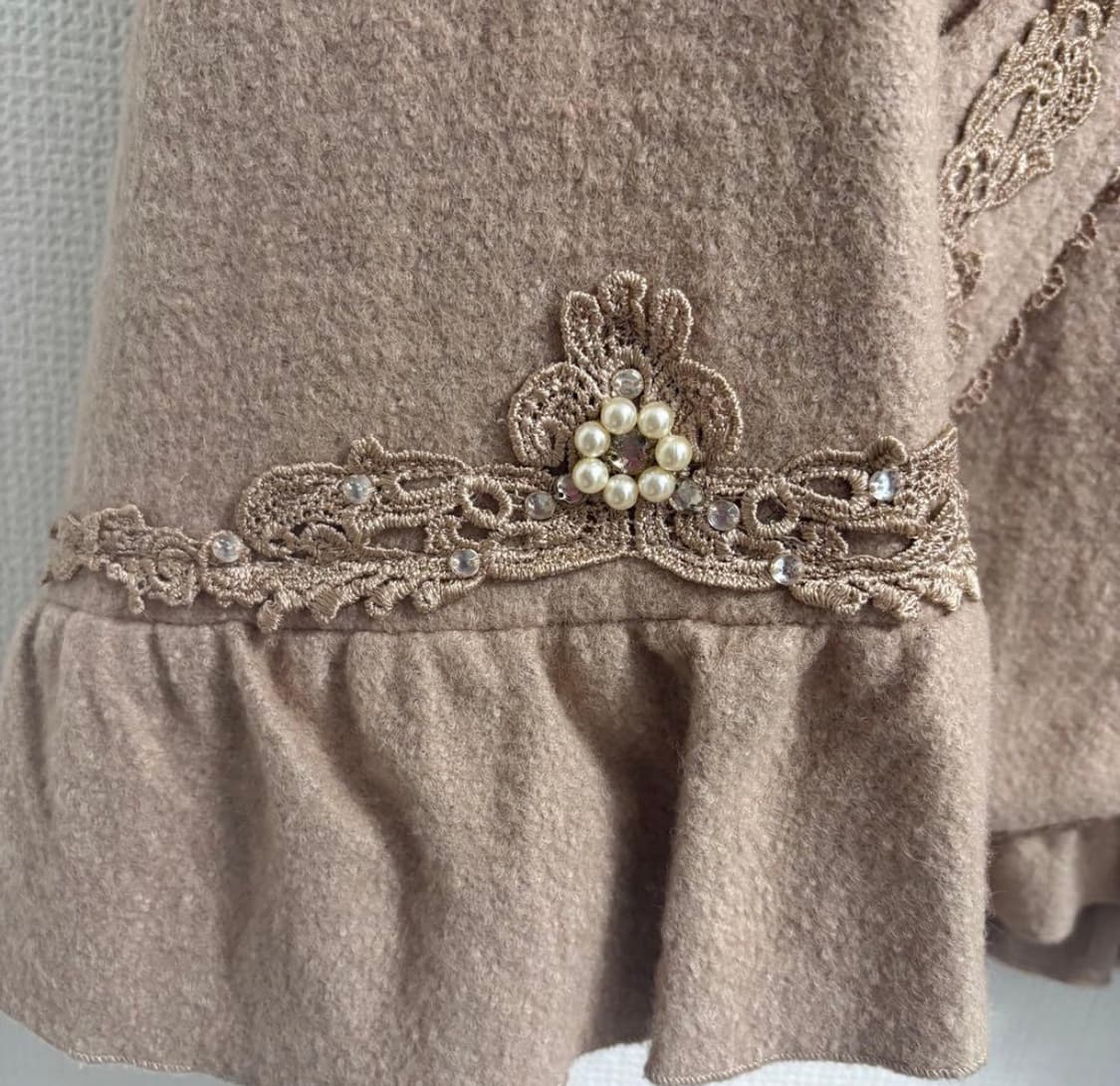 엑시즈팜 퍼 판초 프릴 레이스 진주 케이프 숏코트  상품이미지5