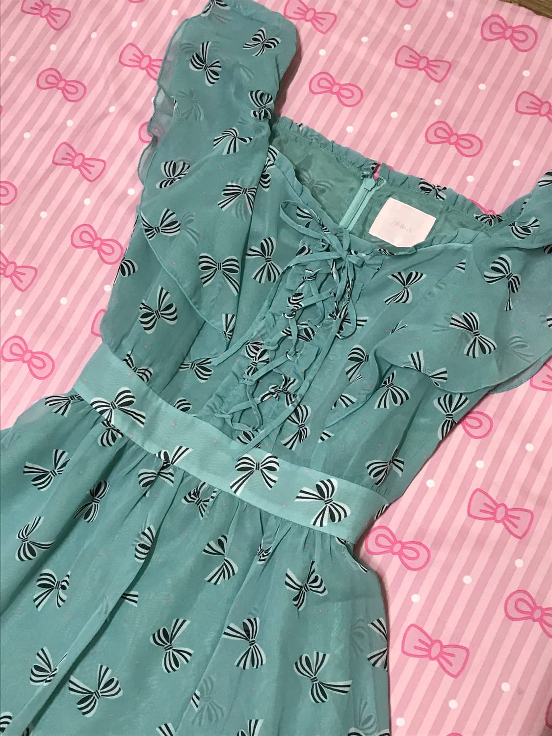 민트 리본도트 레이스 원피스 하치코 나나  상품이미지2