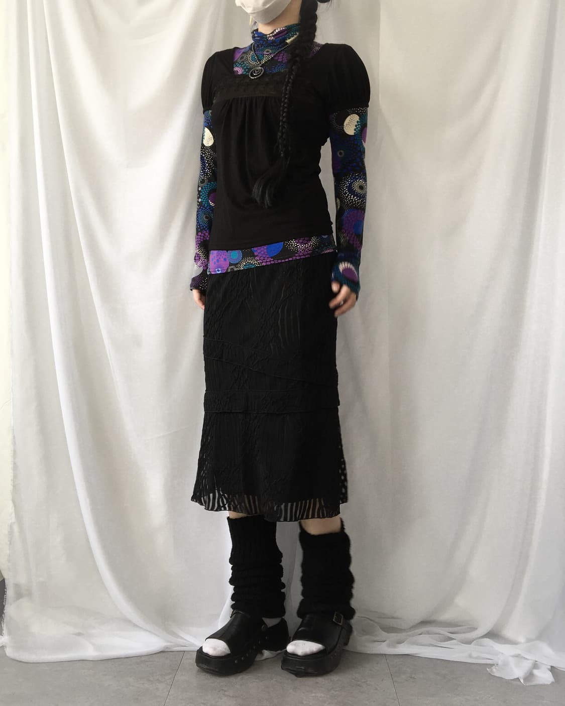 Pattern point high neck sleeve 상품이미지5