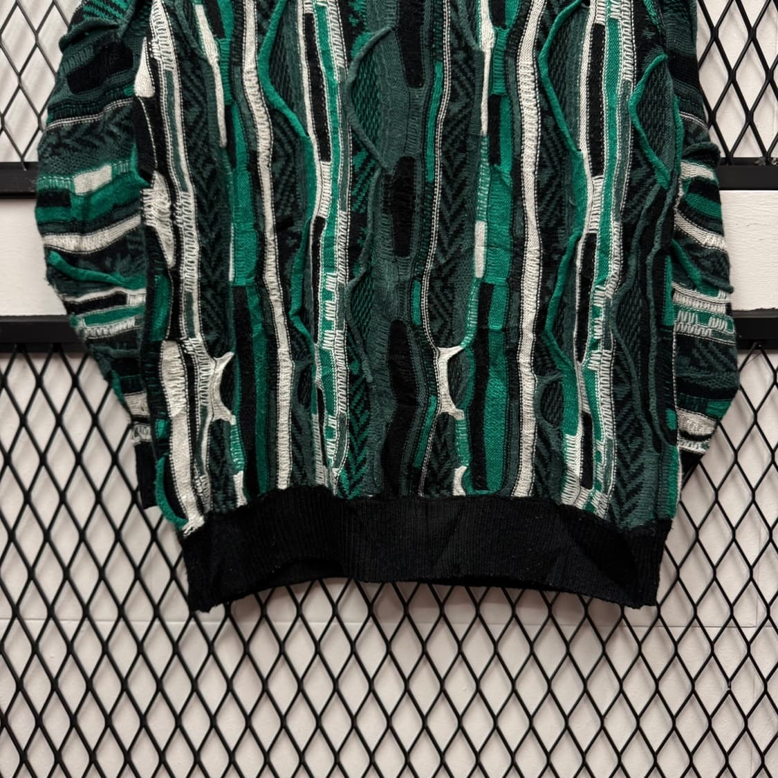 JPN VTG 웨이브 패턴 롱 니트 스웨터 케이블 디테일 카키 상품이미지4