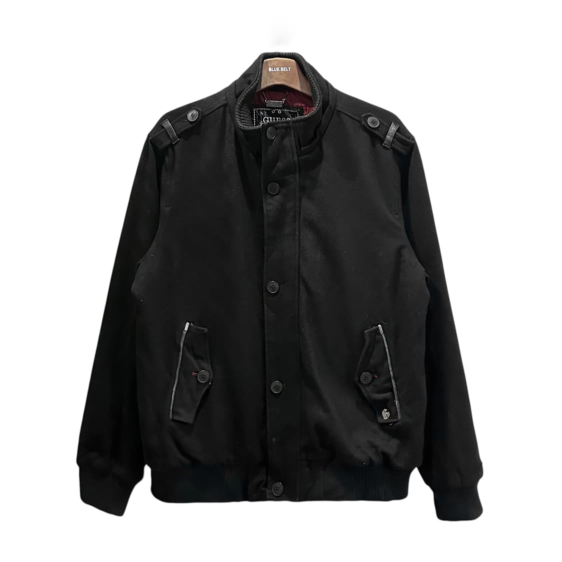 GUESS 게스 밀리터리 블루종 울 자켓 견장 디테일 블랙 상품이미지1