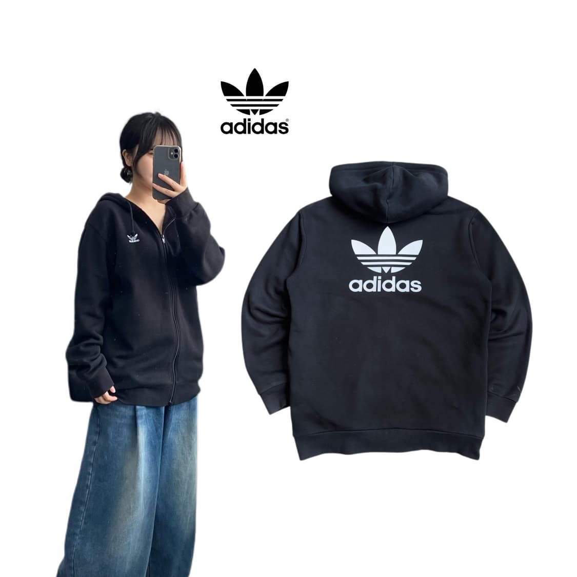 아디다스 신형 파이어버드 빅로고 후드집업 블랙 상품이미지1