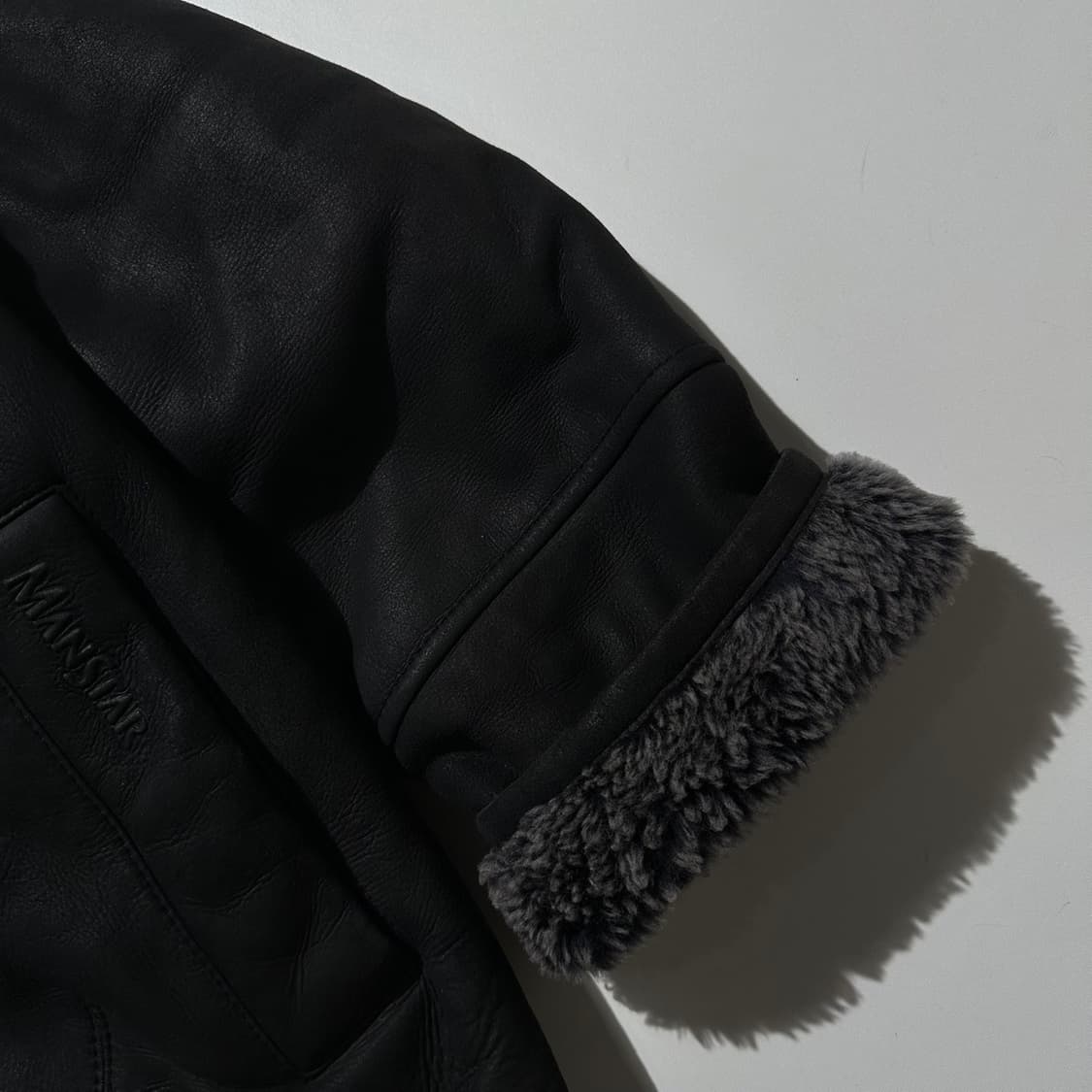 Manstar 램스킨 시어링 무스탕 싱글 자켓 블랙 상품이미지7