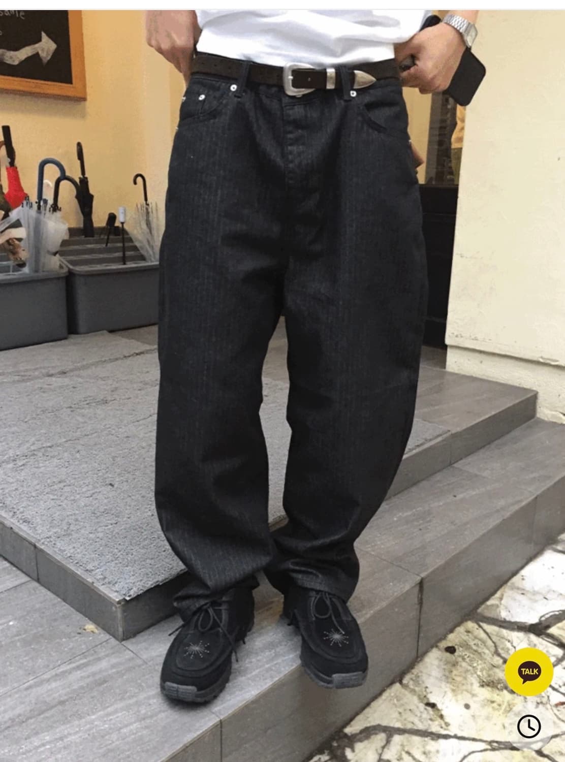 보세 스트라이프 헤링본 와이드 데님팬츠 상품이미지1