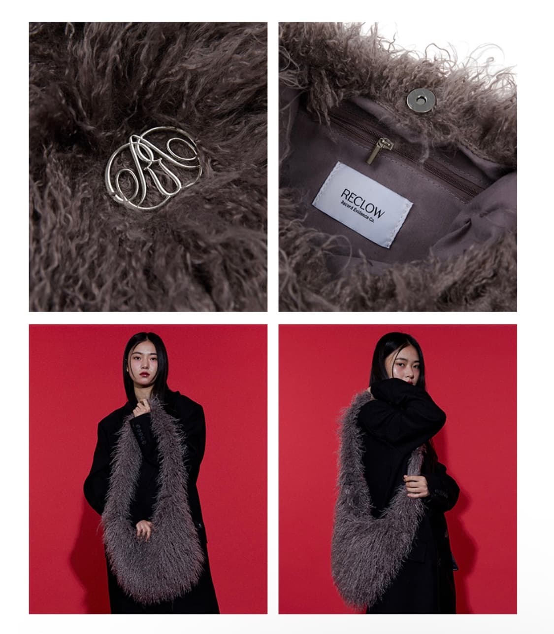 플러시 폭스 퍼 숄더백 코코아 상품이미지2