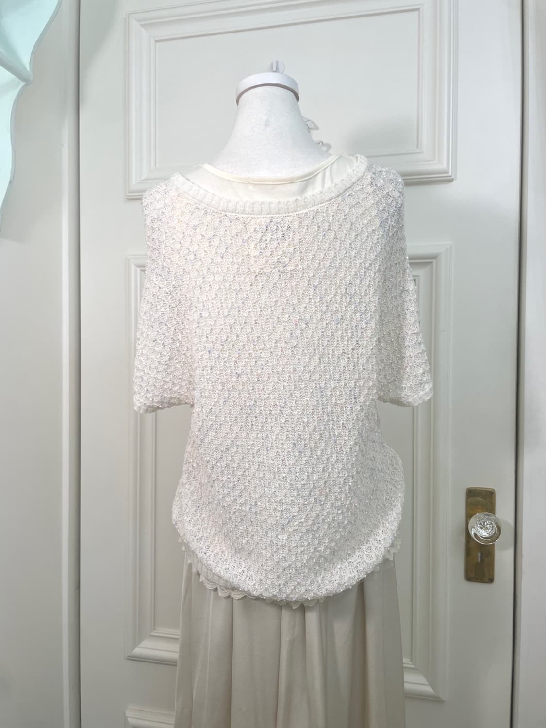 ivory pastel sleeve button crochet knit 상품이미지5