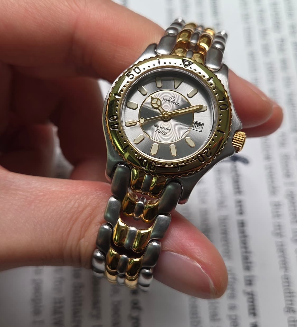 데드스탁] 빈티지 로만손 튤립 그레이판 벤츠핸즈 다이버쿼츠 여성용  상품이미지3