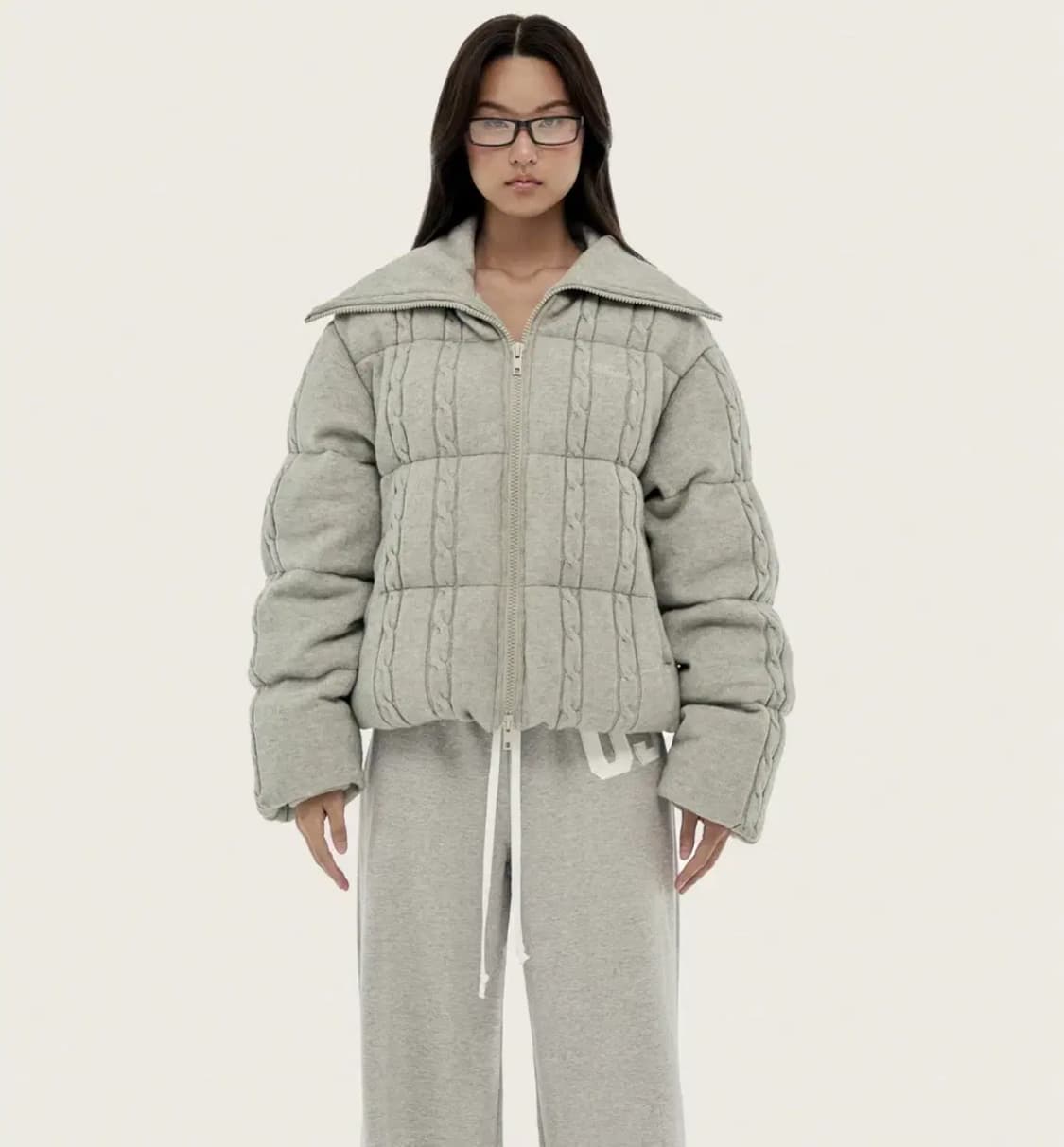 클리시어 츄츄 케이블 니트패딩 그레이 상품이미지1