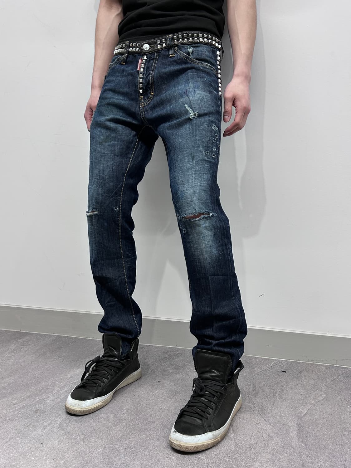 디스퀘어드 12ss 스터드 레더 벨트 데님 팬츠 상품이미지1