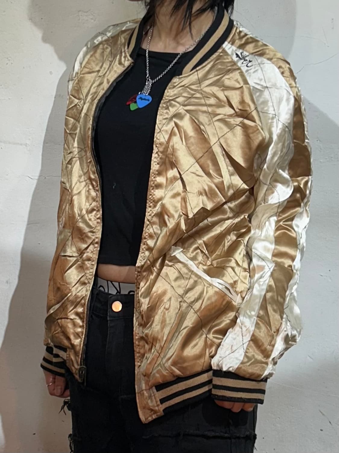 일본빈티지 양면 리버시블 후지산 자수 퀼팅 스카잔 수니베어 스카쟌 L 상품이미지5