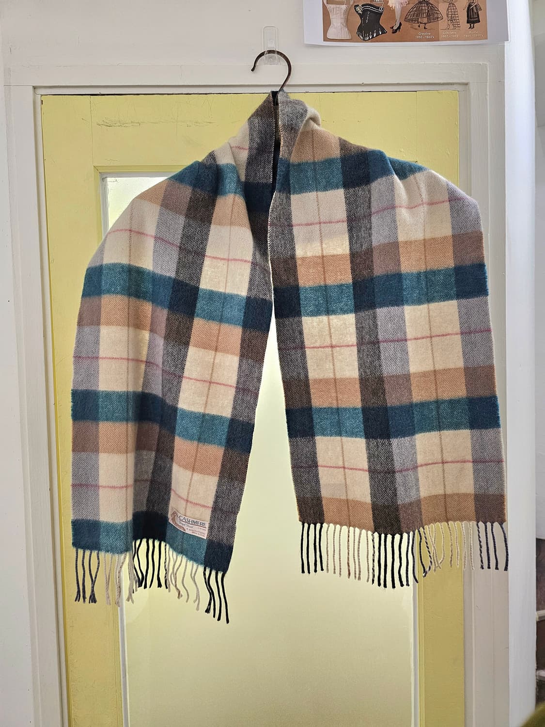 블루 베이지 체크 캐시미어 머플러 상품이미지2