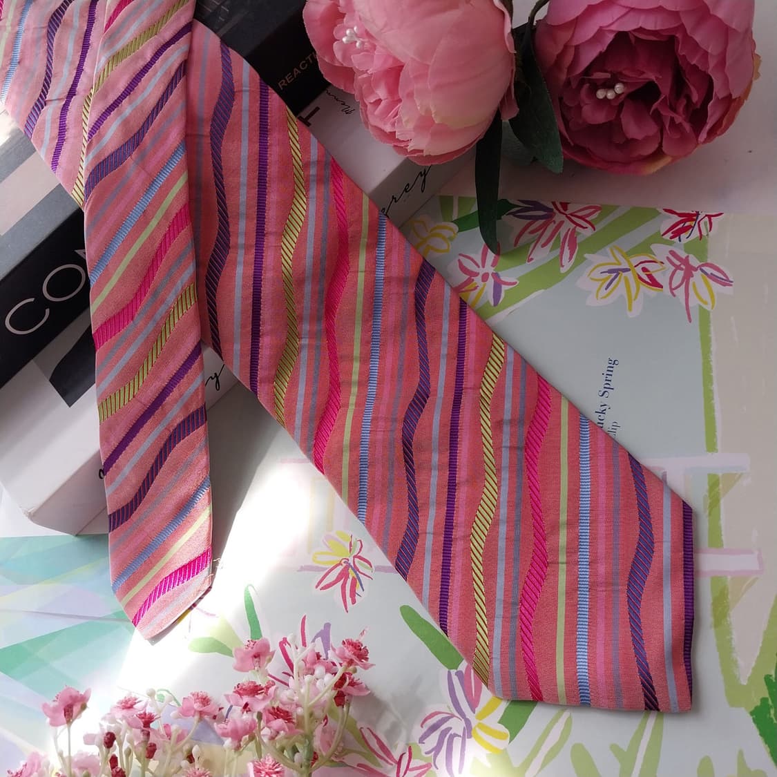 미쏘니 핑크 멀티 스트라이프 넥타이 9.1cm S~A+등급 K2540 상품이미지4