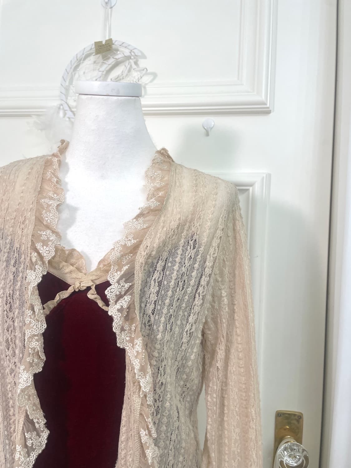 beige lace ruffle open cardigan 상품이미지7