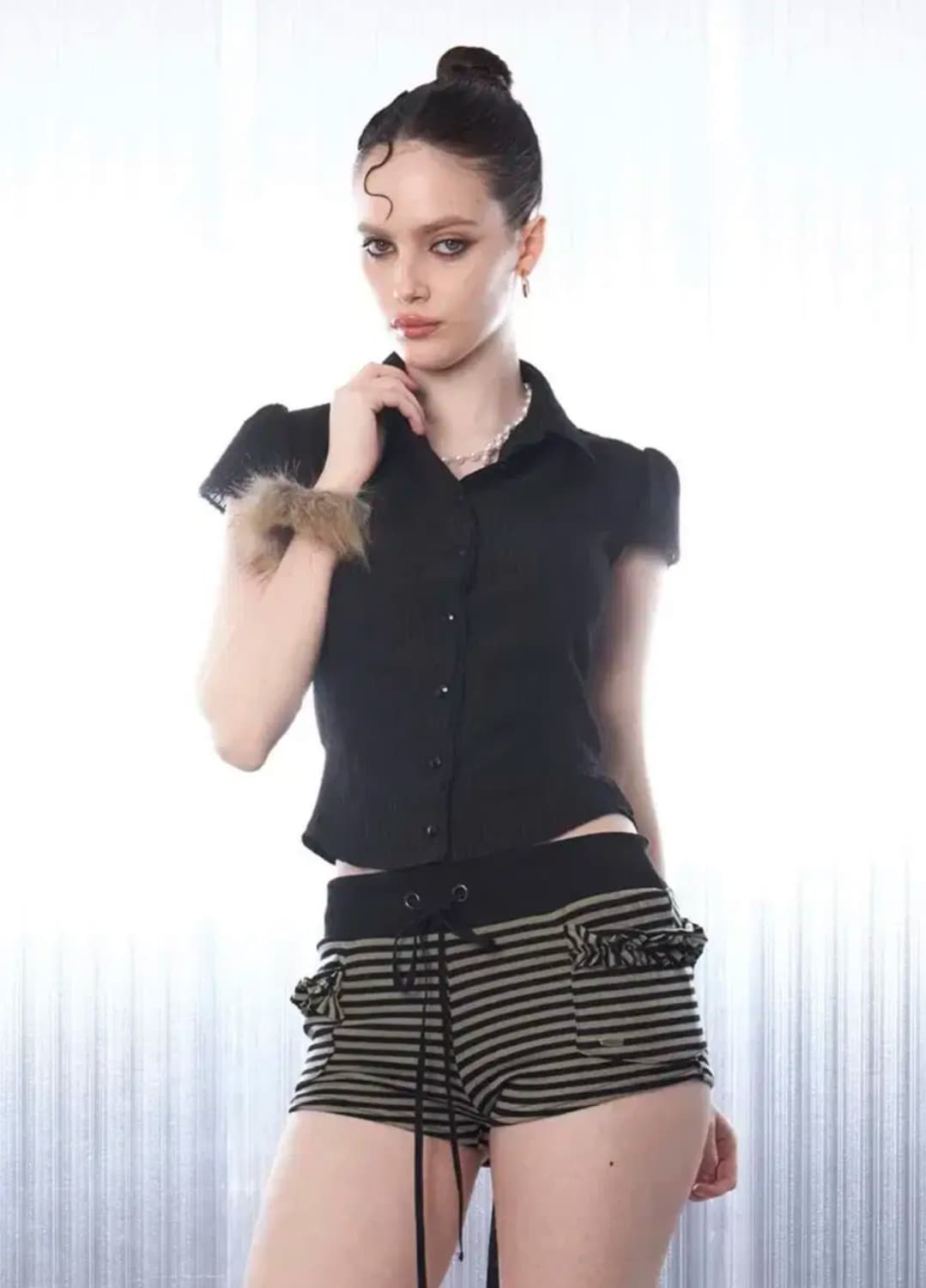 힐다 hillda 레이시 보우 셔츠 블랙 S 상품이미지1