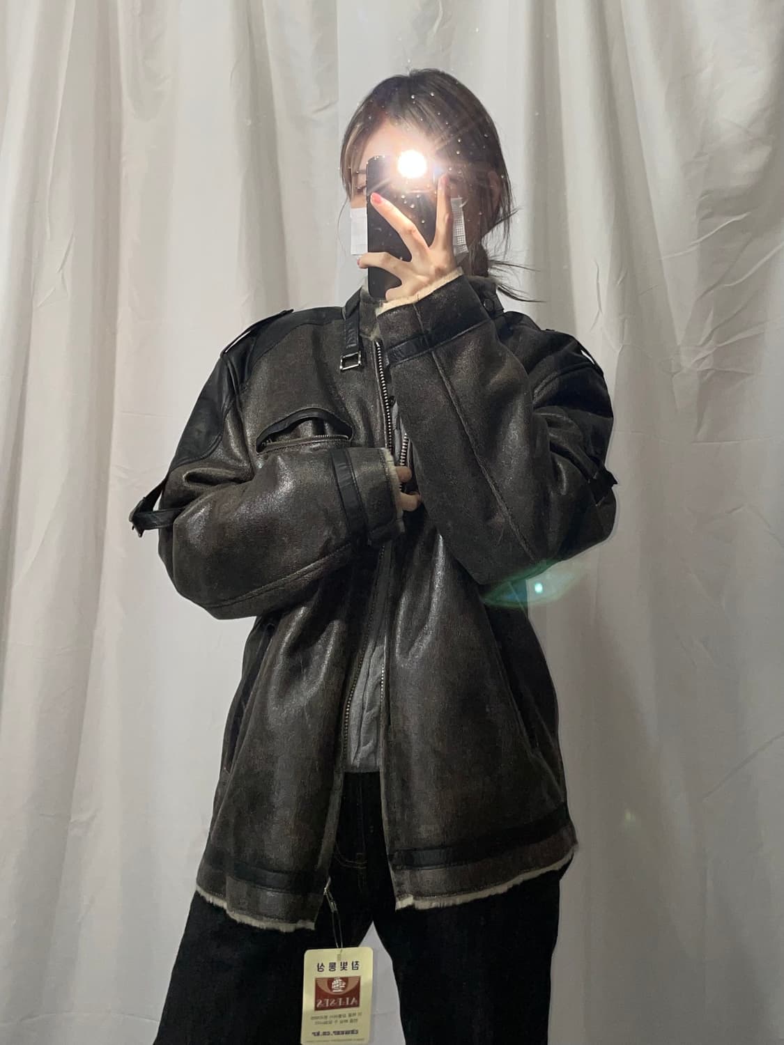 ALESES 챠콜 국산 기모 레더 자켓 새상품 L 상품이미지1