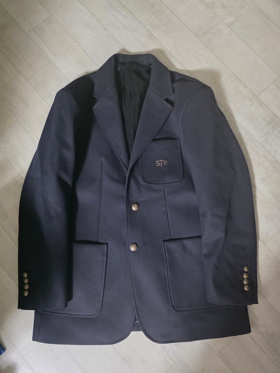STU 3버튼 울 핸드 스티치 블레이저 네이비 S 상품이미지1