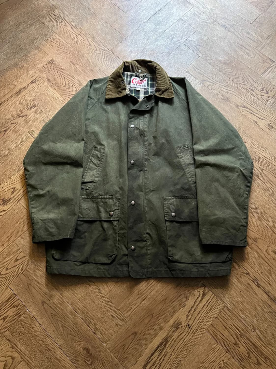 [L]90's USA 빈티지 올리브그린 왁스드 헌팅 자켓 상품이미지1