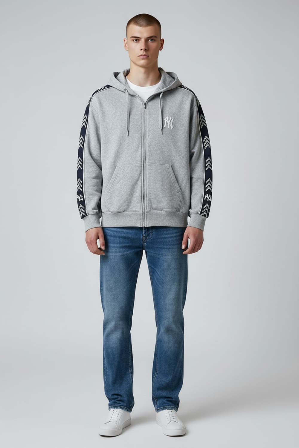[XL] MLB 뉴욕양키즈 멜란지 그레이 후드집업 상품이미지3