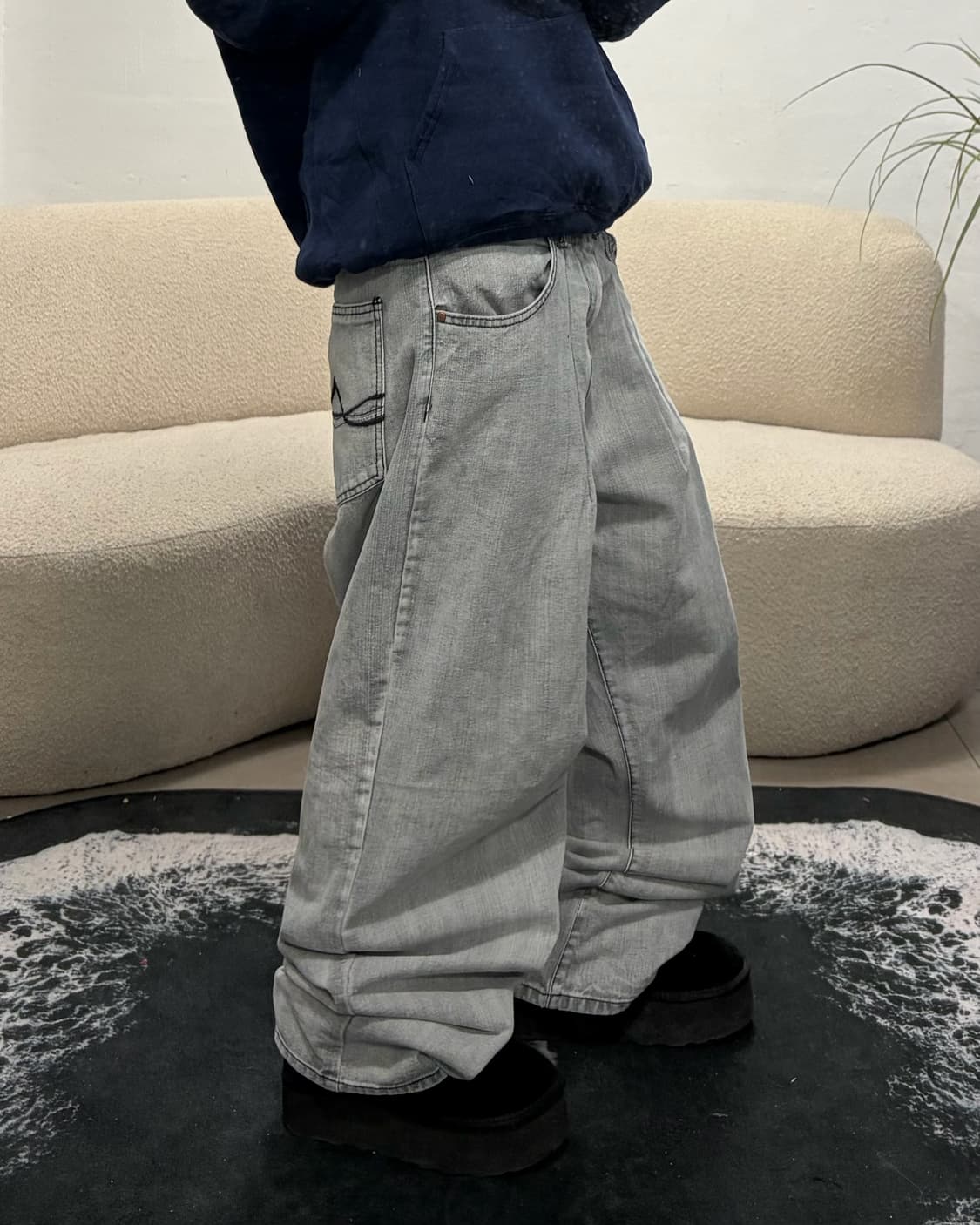  90s 올드스쿨 빈티지 흑청 데님 와이드팬츠 상품이미지3