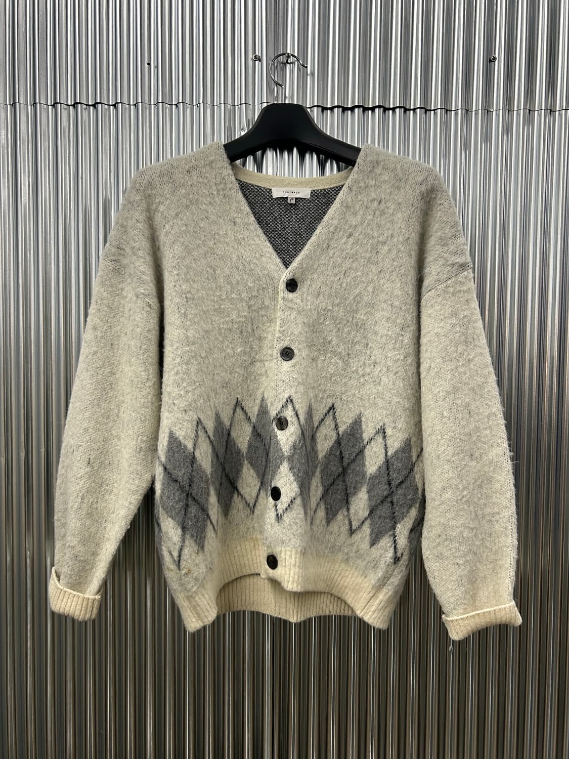 TONYWACK 아가일 알파카 울 가디건 아이보리 상품이미지2