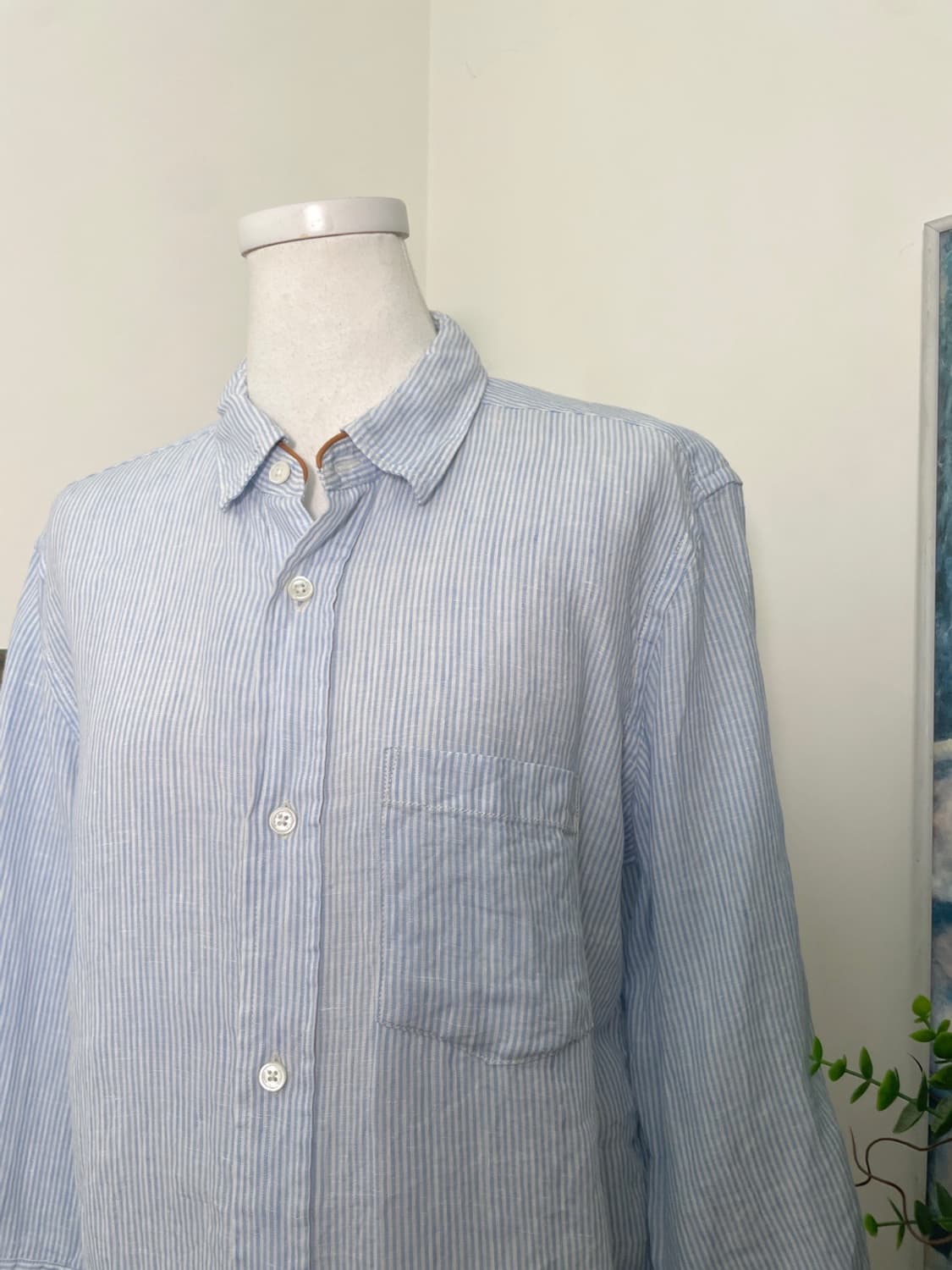 sky blue stripe 100%linen leather point 상품이미지7
