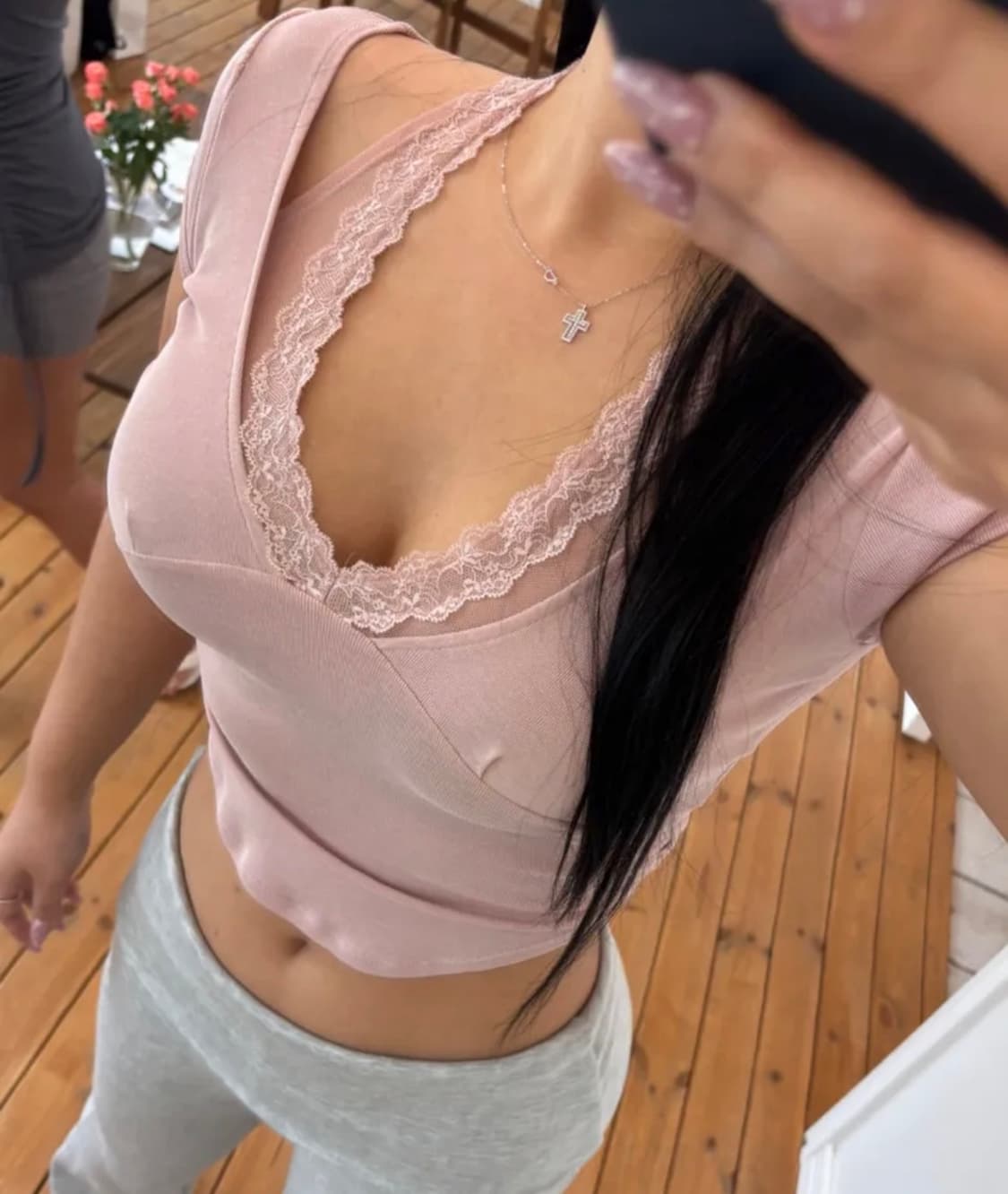 실사) 플리즈노팔로우 아멜리아 레이스 홀터 숏 슬리브 탑 상품이미지1