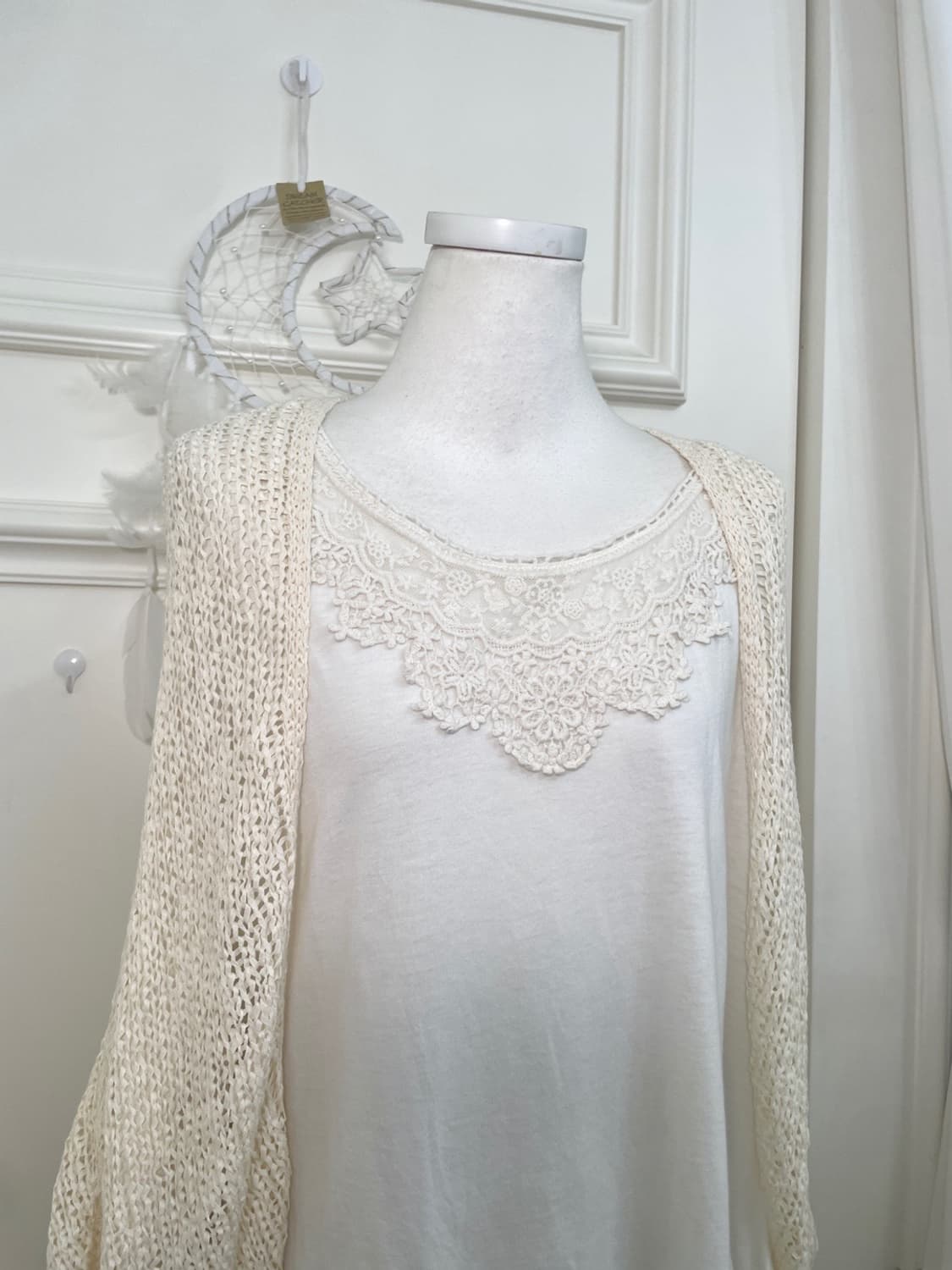 ivory crochet open cardigan&EARTH white 상품이미지3