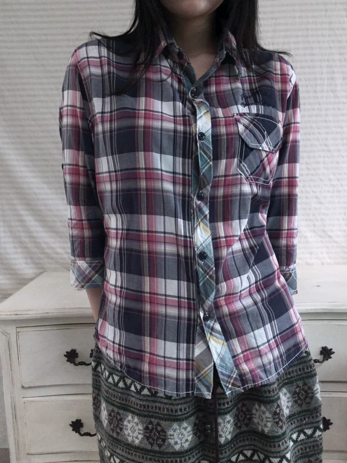 jpn vintage navy check pocket shirt 상품이미지4
