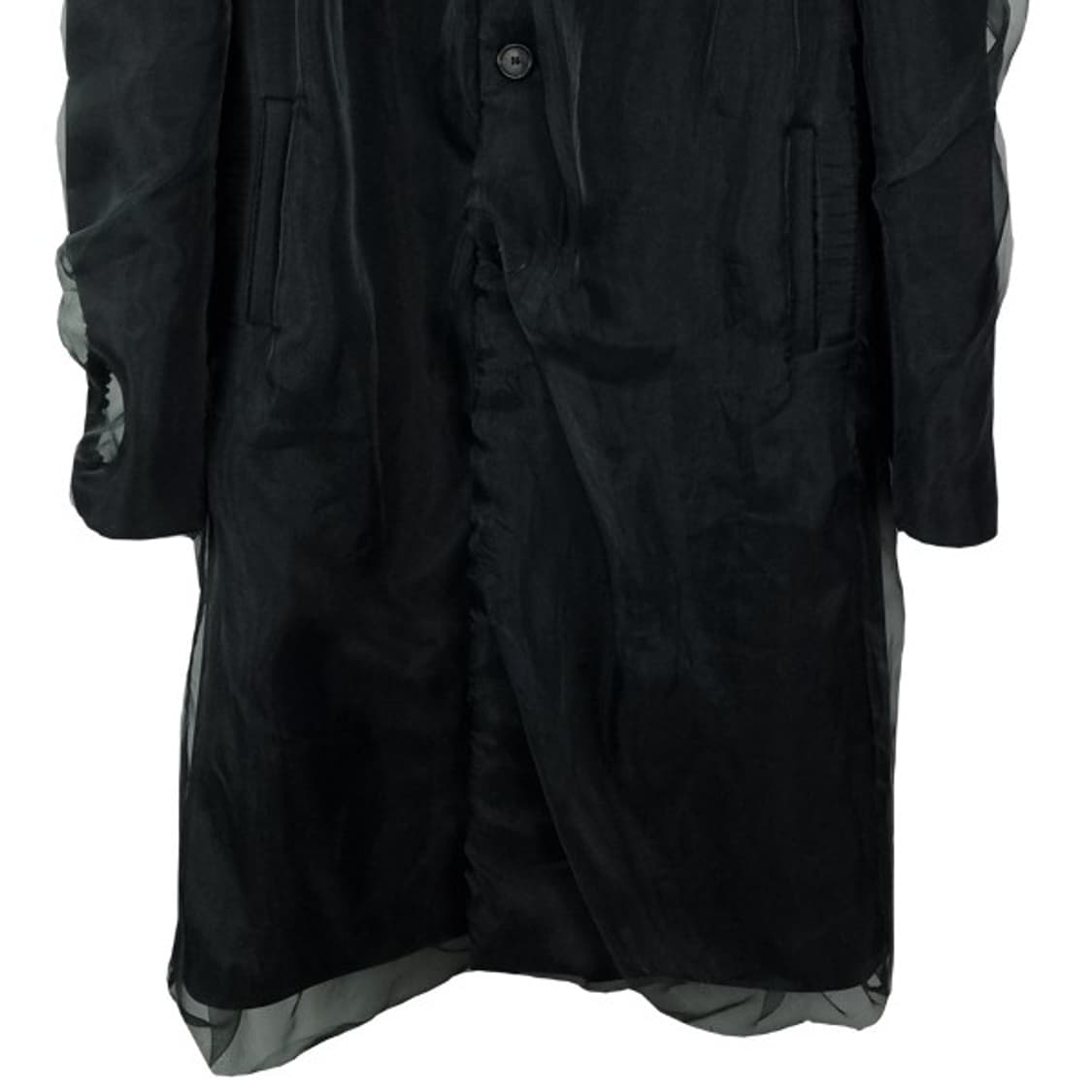 [쿠시코크] 풀 쉬폰 레이어드 셔링 롱 코트 블랙 P01263 상품이미지5