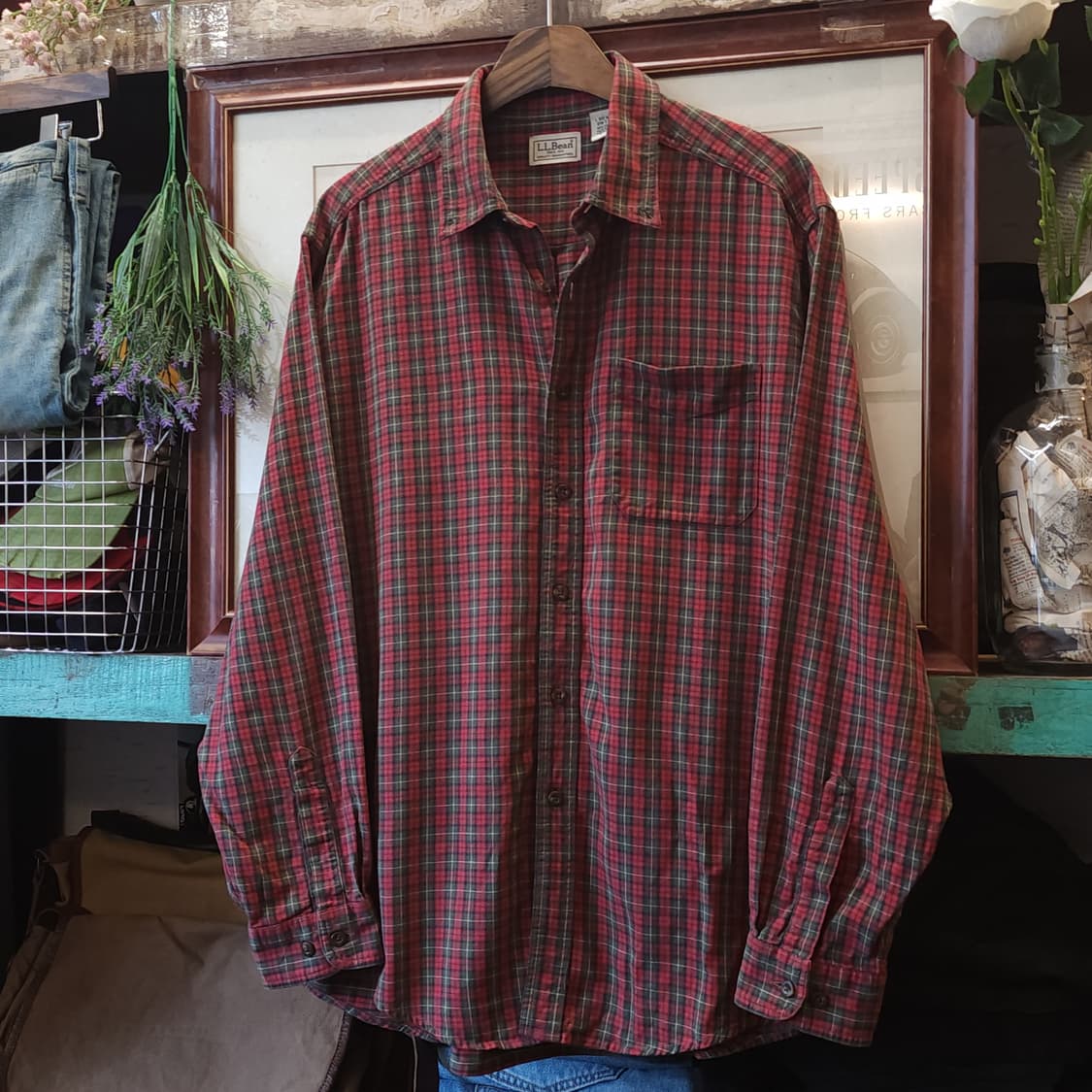 90s 엘엘빈 체크셔츠 플란넬 셔츠 헤비코튼 워크셔츠 우드맨 레드 L 상품이미지2