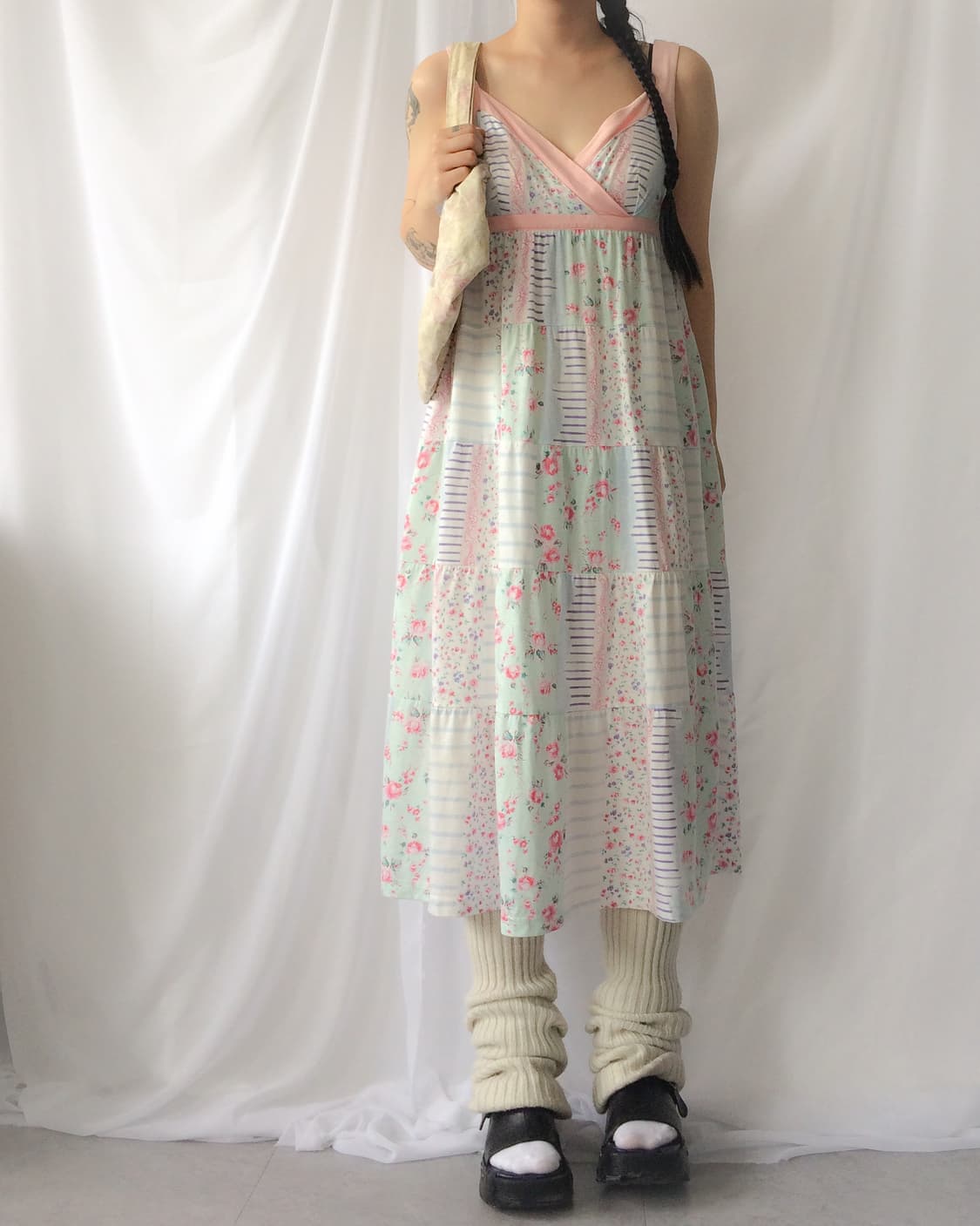 Flower pattern patch work point sleevele 상품이미지6