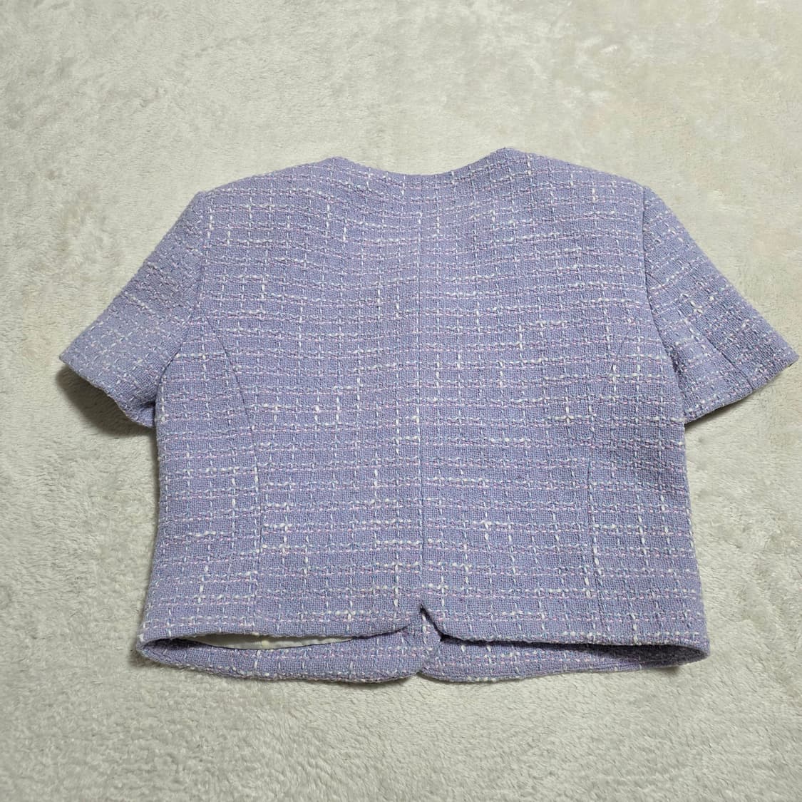 (S)여성 자라 트위드 반팔 자켓 퍼플 상품이미지3