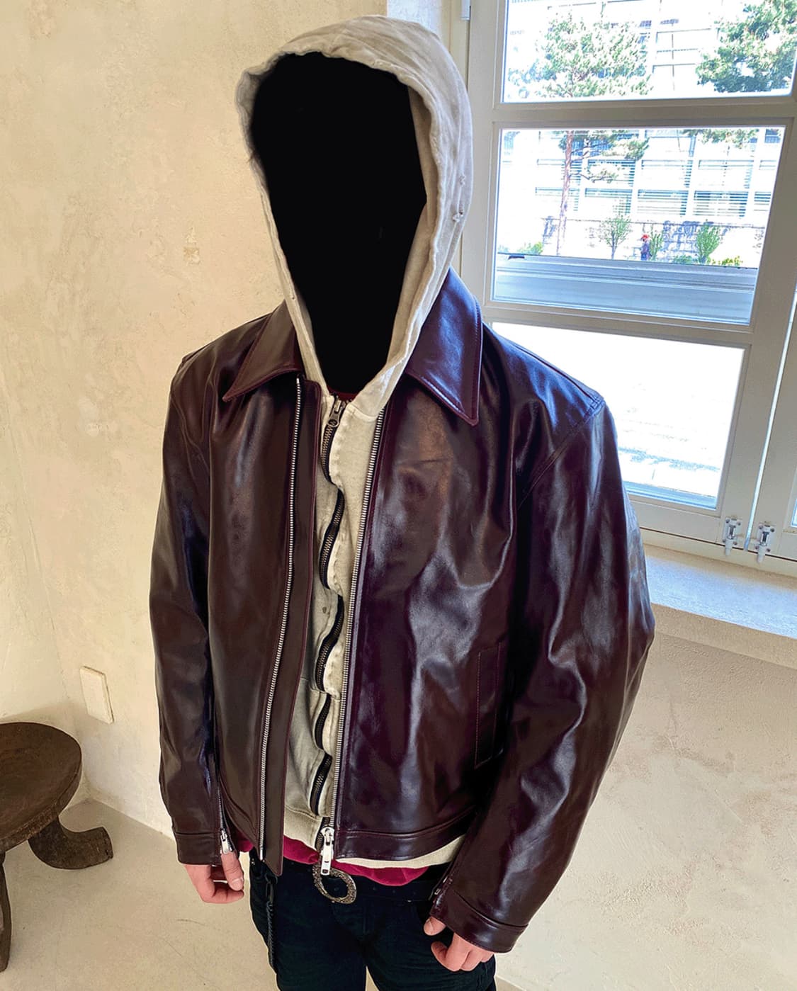 언더마이카 25SS 코도반 이펙트 크롭 이지라이더 자켓 레드 상품이미지3