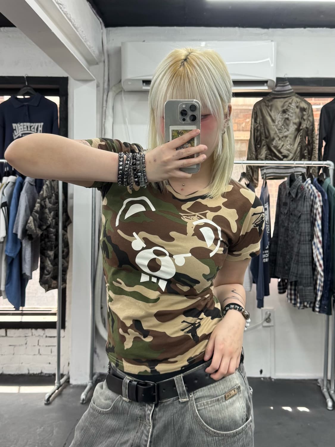 히스테릭 글래머 퍽베어 카모 티셔츠 상품이미지4