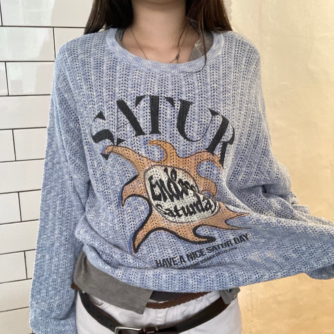 세터(SATUR) 로고 자수 네트 니트 상품이미지2