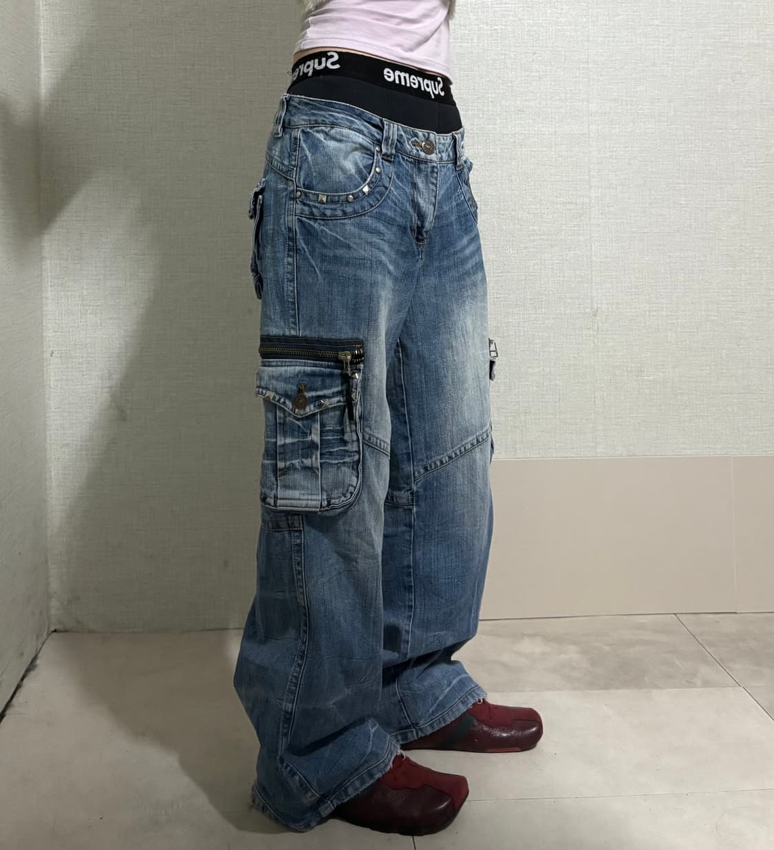 워시드 와이드 데님카고팬츠 상품이미지5