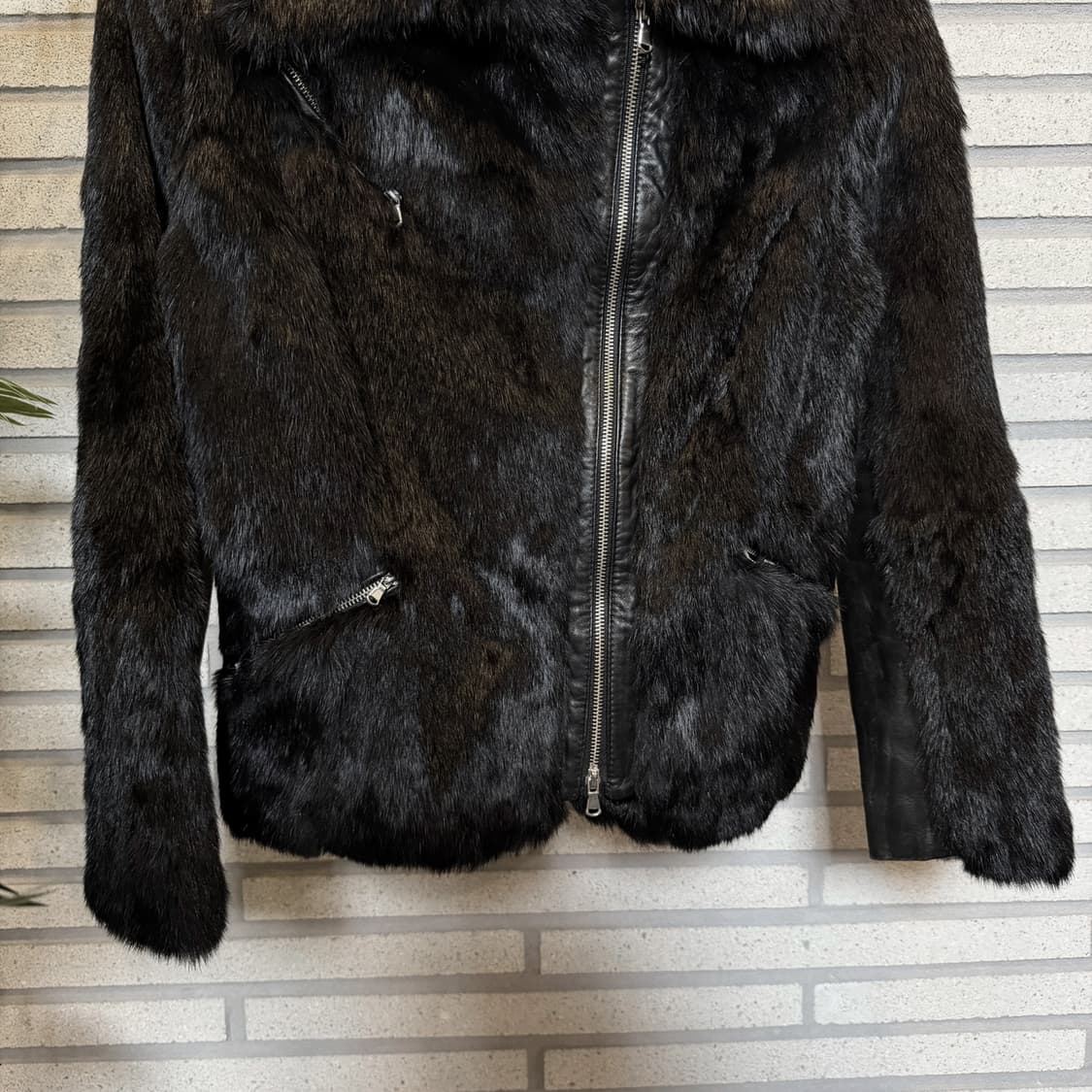 JPN VINTAGE 크롭 라이더 퍼 자켓 가죽소매 포켓지퍼 디테일 블랙 상품이미지5