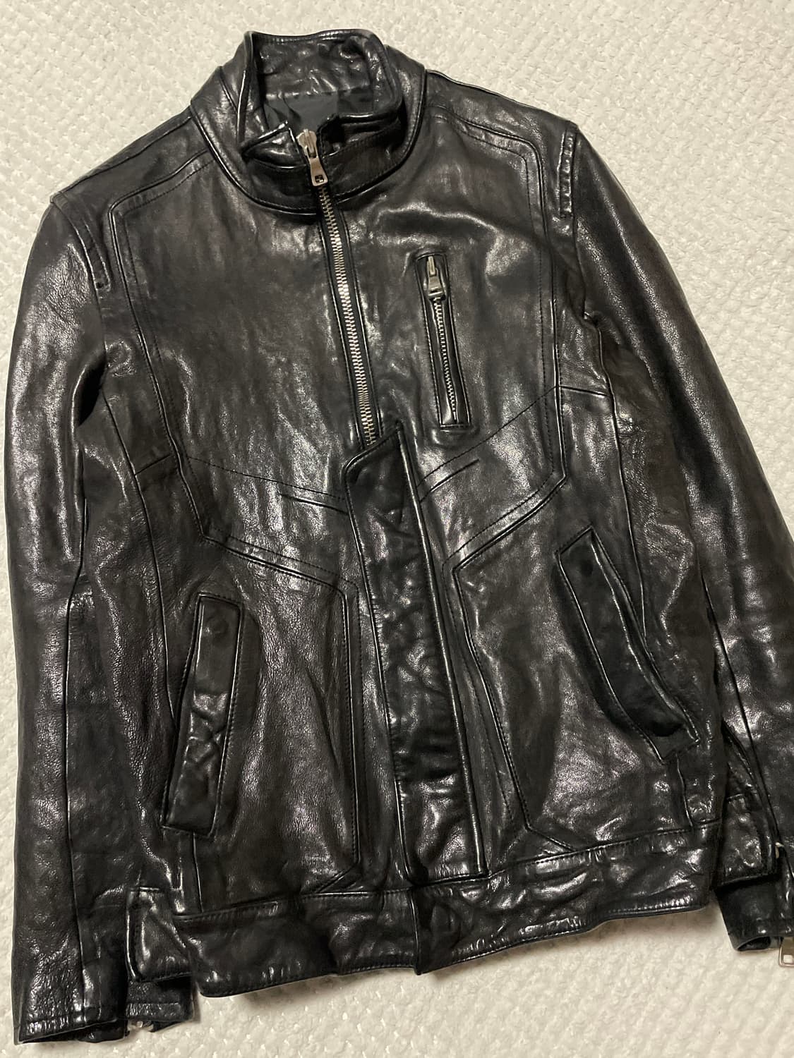 광희시장 웨스턴 무드 램스킨 양가죽 절개 레더 자켓 상품이미지7