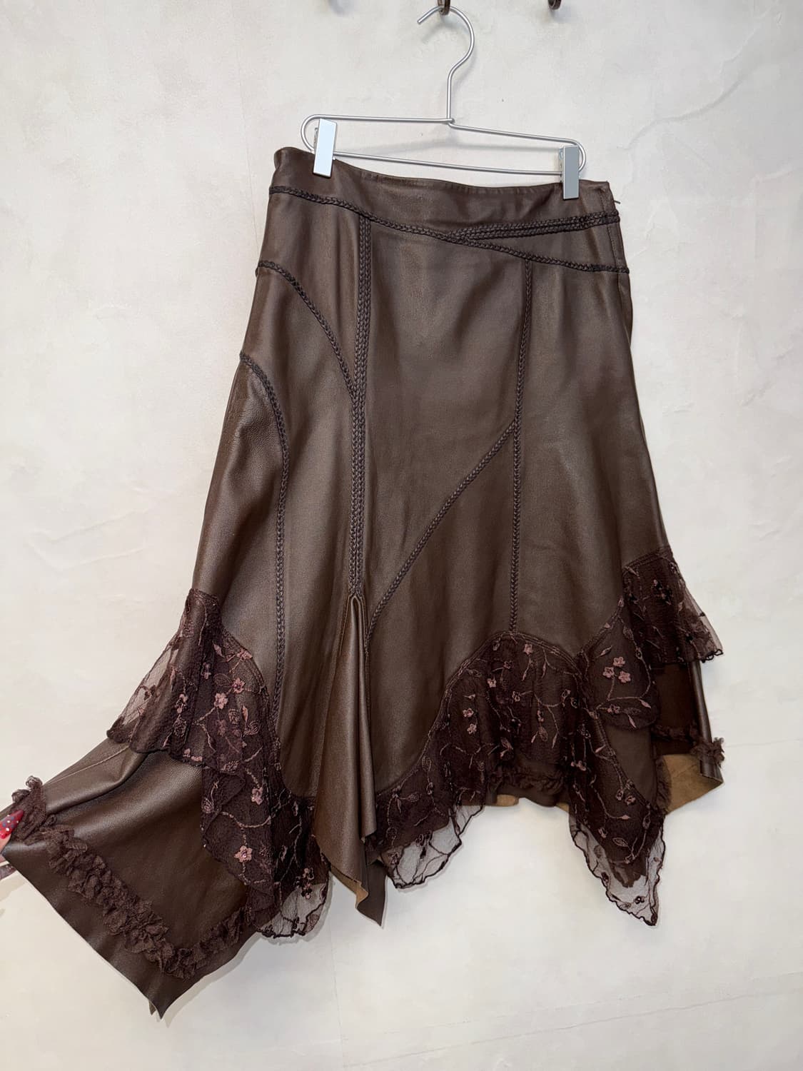 Dark brown lamb skin lace unbalance sk 상품이미지2