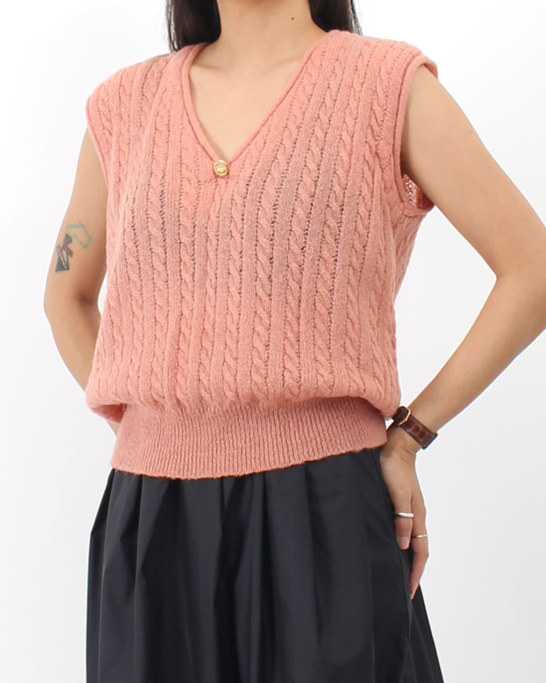 페라가모 Ferragamo 모헤어 핑크 꽈배기 니트 베스트 상품이미지6