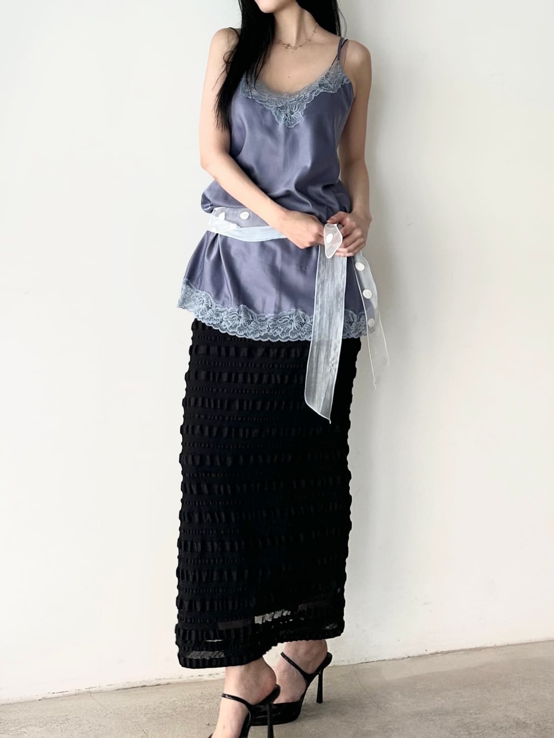 Crinkle shirring long skirt / black 상품이미지5