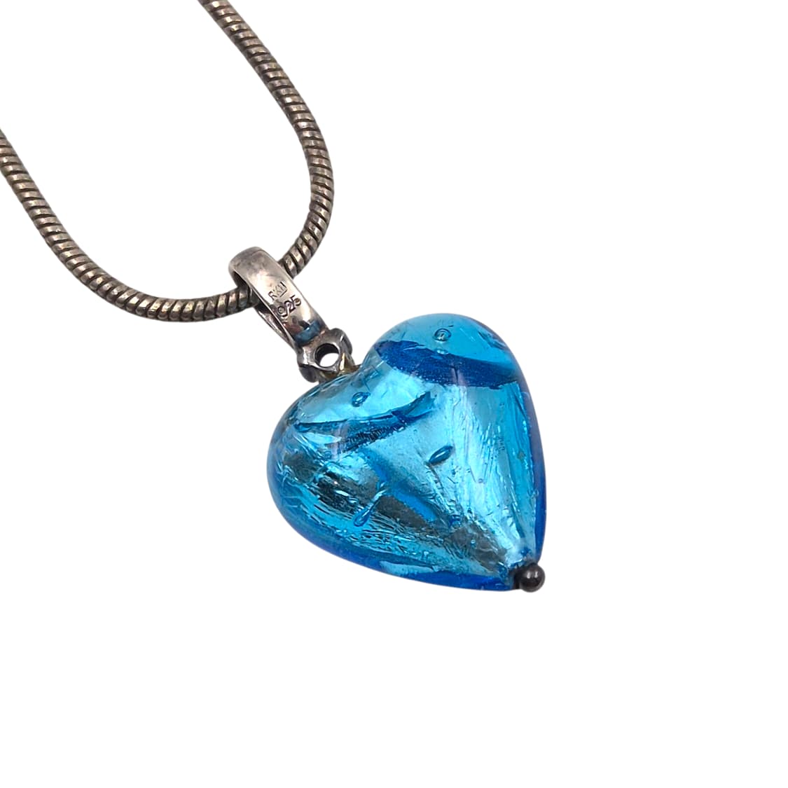 90s 이탈리아 무라노 925 은박 블루 하트 목걸이 상품이미지3