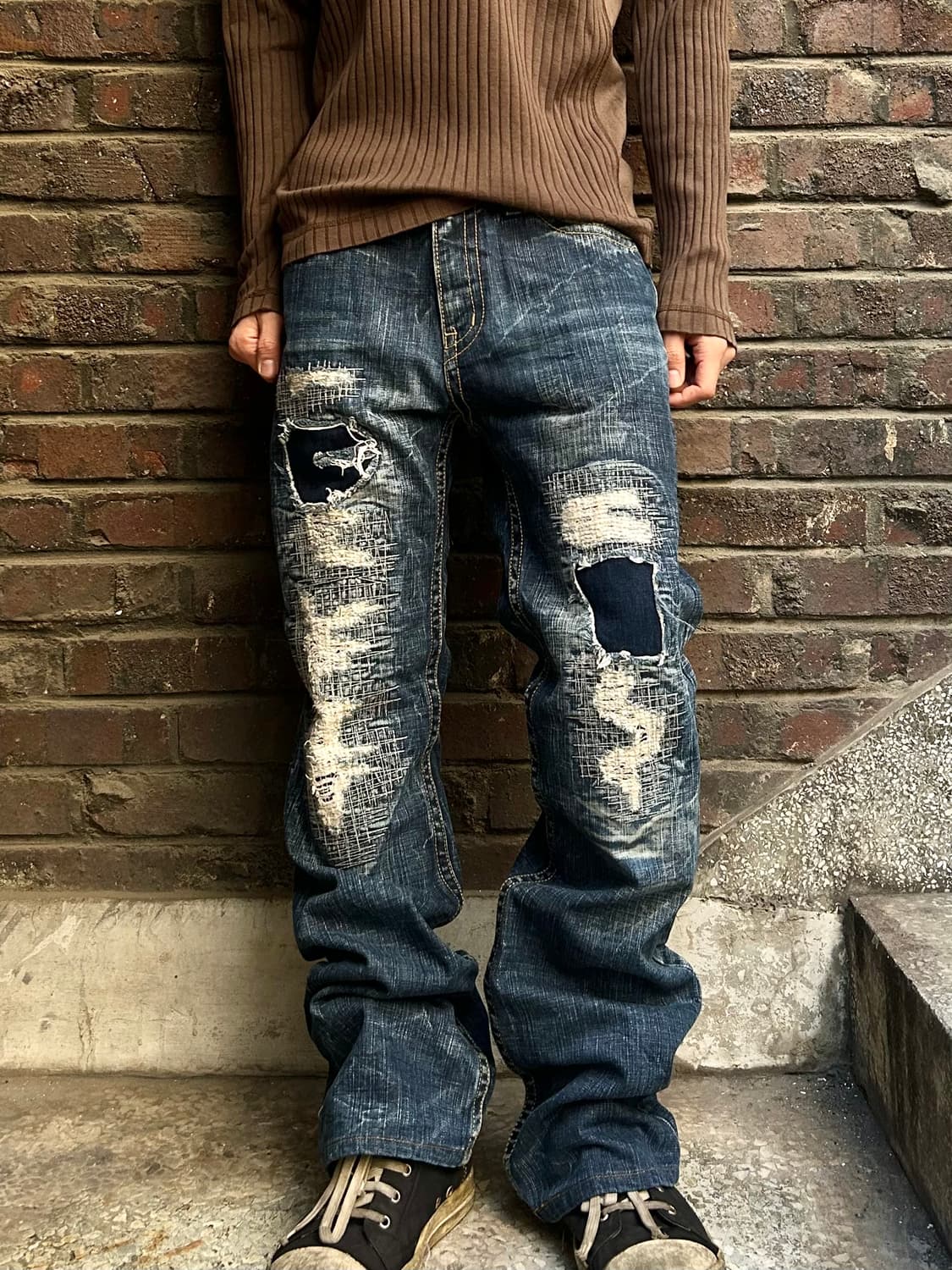 1990s JPN pikball 그런지 데미지 디테일 데님팬츠 상품이미지1