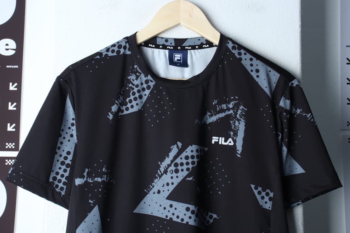 (L-XL) 휠라 반팔 티셔츠 기능성 패턴 블랙 폴리-H32959 상품이미지3