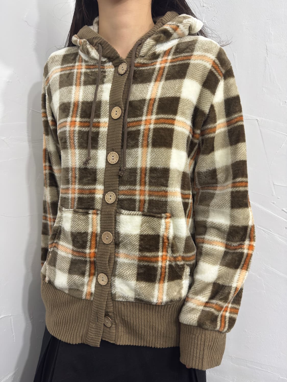 check fleece hood cardigan 상품이미지3