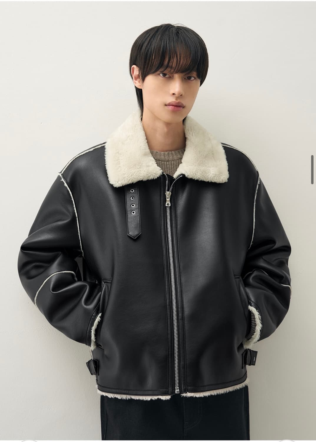 (XL) 드로우핏 오버사이즈 라인 무스탕 자켓 [IVORY] 판매 상품이미지4