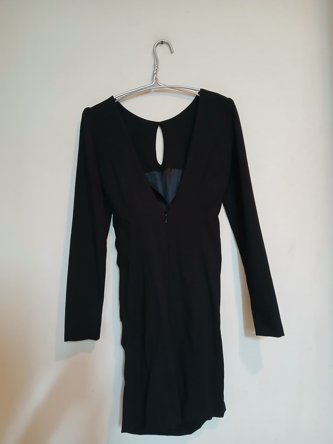 블랙 고급 롱 슬리브 셔링 드레스 섹시 원피스 홀복 키홀 백리스 파티 상품이미지4