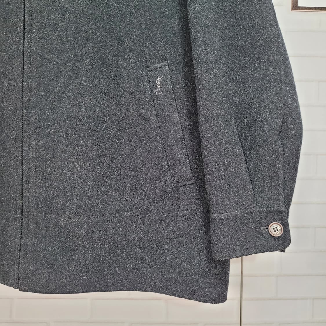 90s YSL 입생로랑 하링턴 퍼 카라 울 집업 자켓 100사이즈 상품이미지5