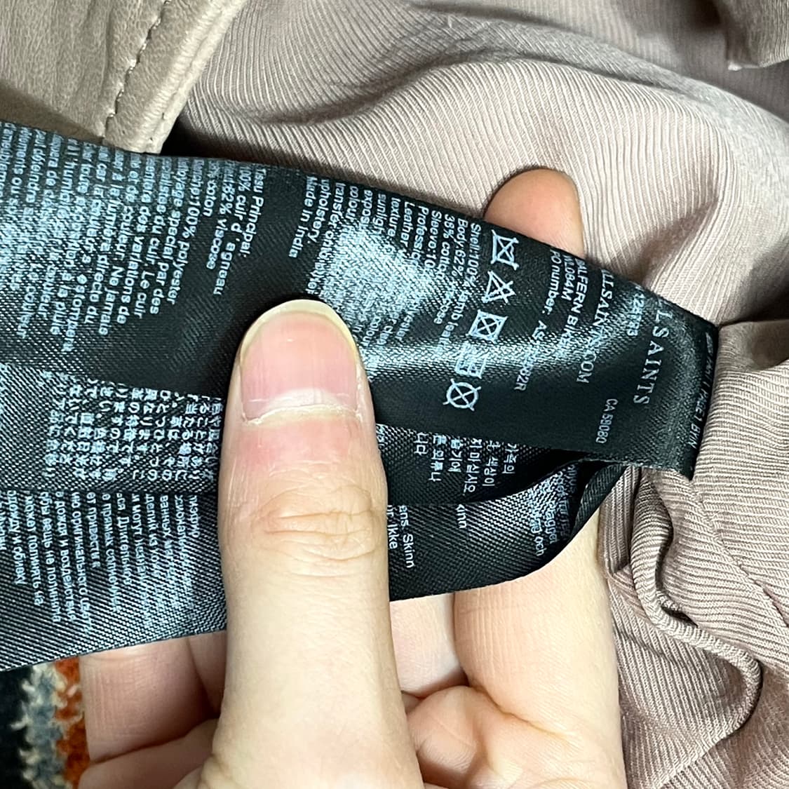 올세인트 핑크베이지 새끼양가죽100 바이커 가죽자켓 US2 상품이미지4