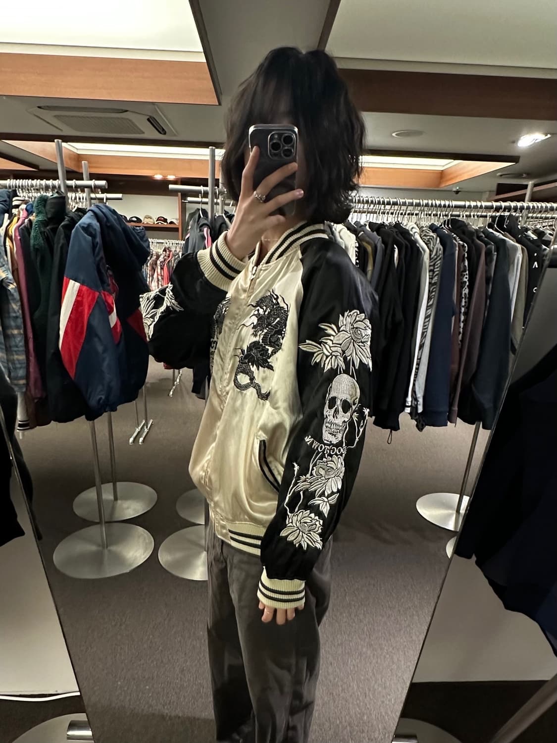 L)도그타운 빈티지 블랙 드래곤 자수 스카쟌 상품이미지1